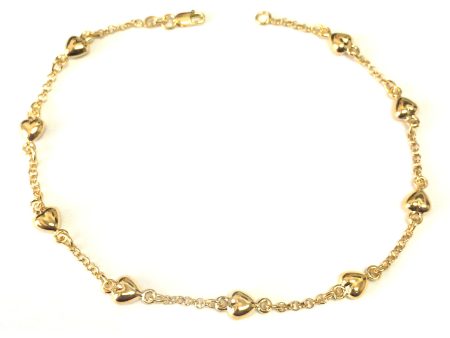 14K Yellow Gold Puffed Hearts Anklet, 10  Discount