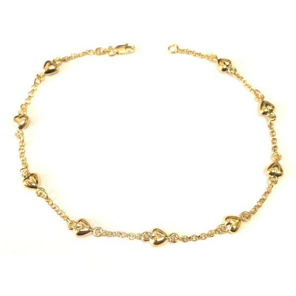 14K Yellow Gold Puffed Hearts Anklet, 10  Discount