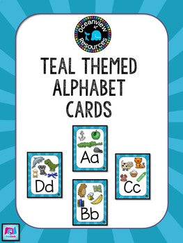 Teal themed Alphabet Posters with Pictures, Ideal for Bulletin Boards Supply