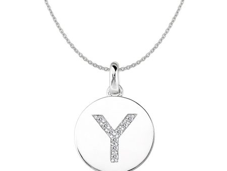 Y  Diamond Initial 14K White Gold Disk Pendant (0.09ct) Fashion