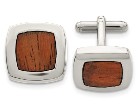 Chisel Stainless Steel Polished Koa Wood Inlay Rounded Square Cufflinks For Cheap