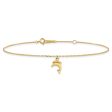 14k Yellow Gold Dolphin Charm 9 Inch to 10 Inch Summer Anklet For Cheap