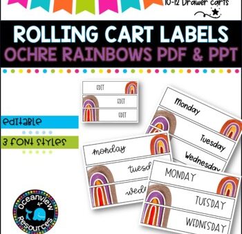 10 Drawer Rolling Cart Labels | OCHRE RAINBOW DESIGN I Teacher Trolley Sale