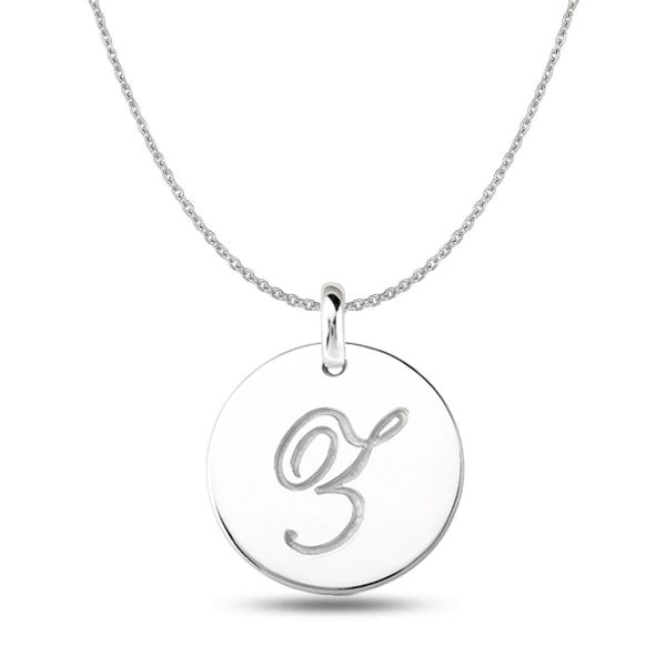 Z  14K White Gold Script Engraved Initial  Disk Pendant Hot on Sale