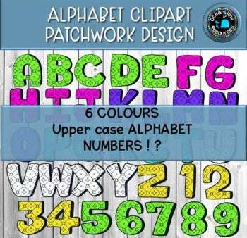 Alphabet Clipart- Patchwork Design 6 colors  HUGE SET For Cheap