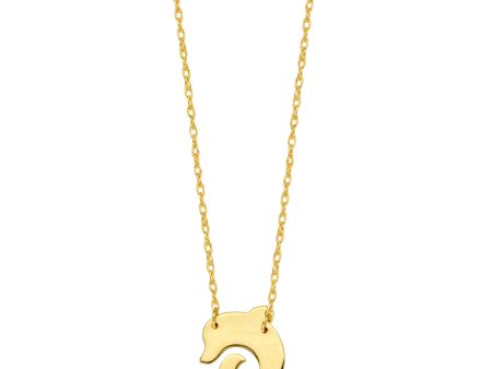 14K Yellow Gold Mini Dolphin Pendant Necklace, 16  To 18  Adjustable Sale