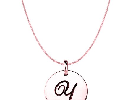 Y  14K Rose Gold Script Engraved Initial Disk Pendant Online