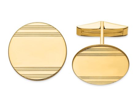 14k Real Gold Men s Circular With Line Design Cuff Links For Discount