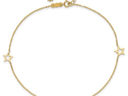 14k Real Yellow Gold Adjustable Star Charm 9 Inch to 10 Inch Adjustable Anklet Cheap