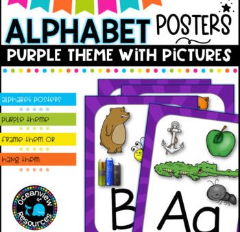 Purple themed Alphabet Posters with Pictures, Ideal for Bulletin Boards Online Sale