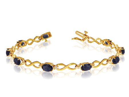 10K Yellow Gold Oval Sapphire Stones And Diamonds Infinity Tennis Bracelet, 7  Hot on Sale