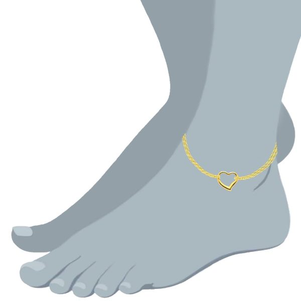 10K Yellow Gold Double Strand With Heart Anklet, 10  For Cheap