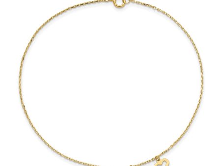 14k Real Yellow Gold 3 Heart Charm 9  to 10  Adjustable Anklet on Sale