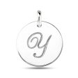 Y  14K White Gold Script Engraved Initial  Disk Pendant Fashion