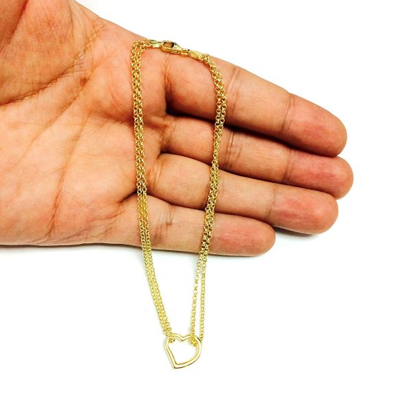 10K Yellow Gold Double Strand With Heart Anklet, 10  For Cheap