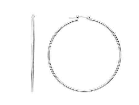 10k White Gold 1.5mm Shiny Round Tube Hoop Earrings Discount