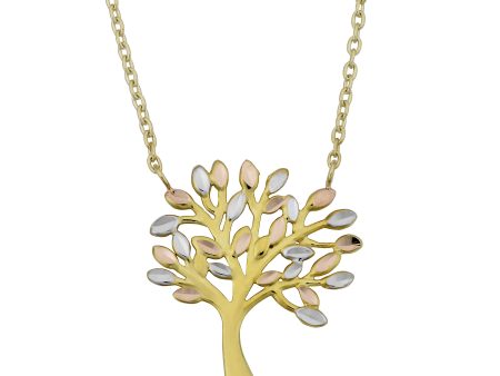 10K Tricolor Gold Tree Of Life Pendant On 17  To 18  Adjustable Necklace Online now