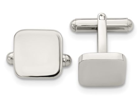 Chisel Stainless Steel Polished Rounded Square Cufflinks For Sale