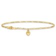 14K Real Solid Gold Figaro Link Chain Anklet with Dangling Heart Charm Online now