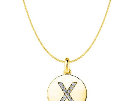 X  Diamond Initial 14K Yellow Gold Disk Pendant (0.13ct) Cheap