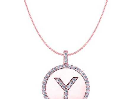 Y  Diamond Initial 14K Rose Gold Disk Pendant (0.50ct) For Discount