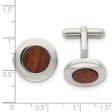 Chisel Stainless Steel Polished Koa Wood Inlay Circle Cufflinks Supply