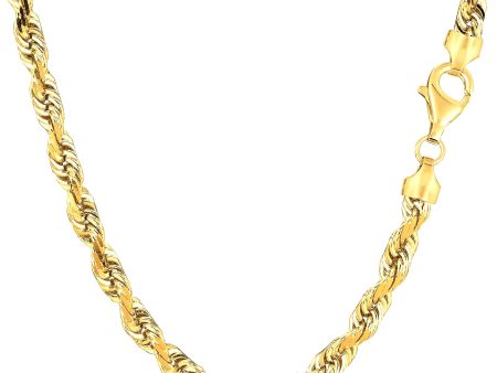 10k Yellow Solid Gold Diamond Cut Rope Chain Necklace, 5.0mm Hot on Sale