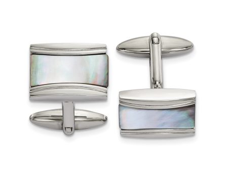 Chisel Stainless Steel Polished Rectangle Mother of Pearl Cufflinks Fashion