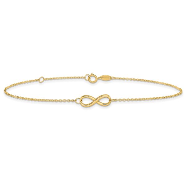 14k Real Solid Gold High Polished Infinity Charm Anklet, 9-10 in Adjustable Discount