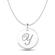 Y  14K White Gold Script Engraved Initial  Disk Pendant Fashion