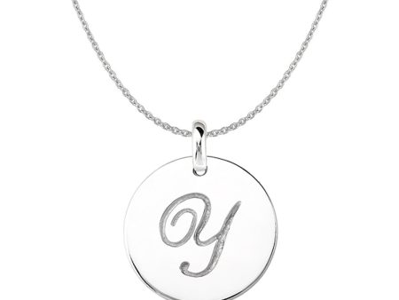 Y  14K White Gold Script Engraved Initial  Disk Pendant Fashion