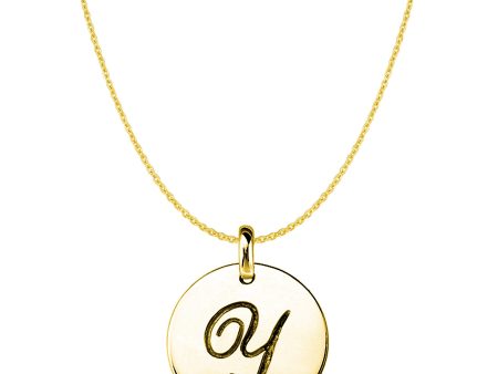 Y  14K Yellow Gold Script Engraved Initial Disk Pendant Online