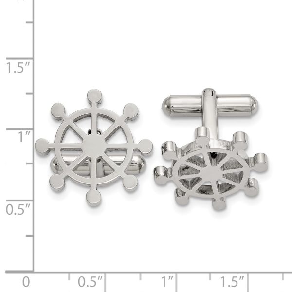 Chisel Stainless Steel Polished Ship s Wheel Cufflinks on Sale