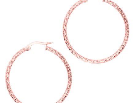 10k Rose Gold Shiny Mesh Round Hoop Earrings, Diameter 30mm For Cheap