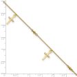 14k Real Yellow Gold High Polished and Diamond-cut Cross Anklet, 9  to 11  Adjustable For Cheap