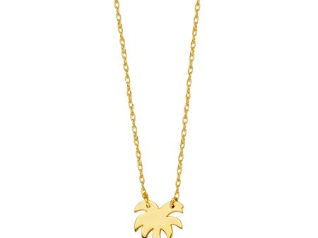 14K Yellow Gold Mini Palm Tree Necklace, 16  To 18  Adjustable Fashion