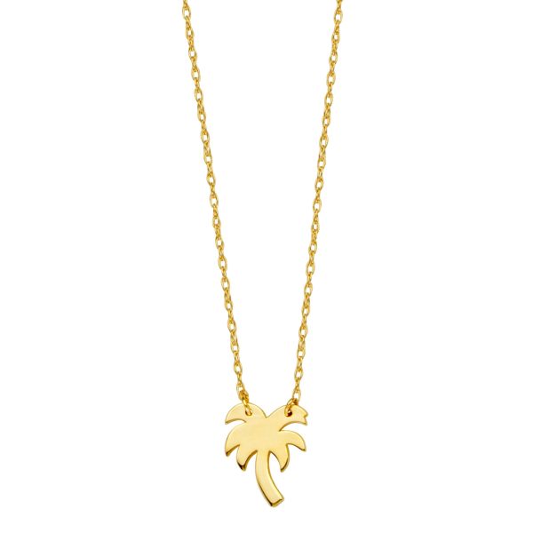 14K Yellow Gold Mini Palm Tree Necklace, 16  To 18  Adjustable Fashion