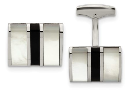 Chisel Stainless Steel Polished Mother Of Pearl and Black Onyx Cufflinks Cheap