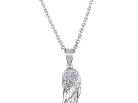 Sterling Silver Angel Wing Pendant CZ Fashion Necklace, 18  For Cheap