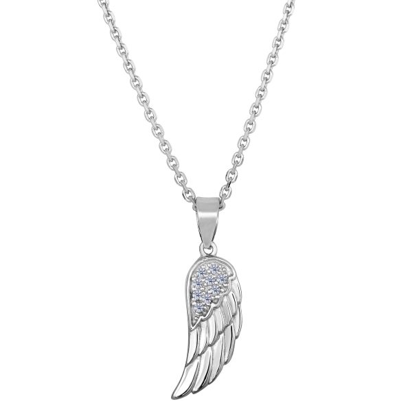 Sterling Silver Angel Wing Pendant CZ Fashion Necklace, 18  For Cheap