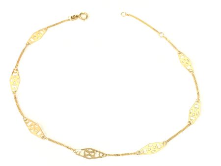 14K Yellow Gold Twisted Bar Fancy Anklet, 10  Online Hot Sale