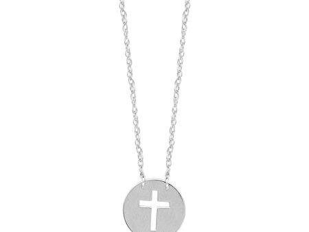 14K White Gold Mini Cross Pendant Necklace, 16  To 18  Adjustable Online Sale