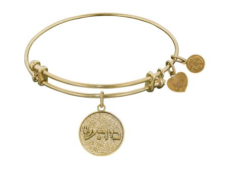 Yellow Stipple Finish Brass Healing Shema-OR Angelica Bangle Bracelet, 7.25  Online Sale