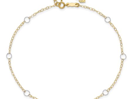 14k Real Solid Two-Tone Gold With Circle Charms 9  to 10  Adjustable Anklet For Discount