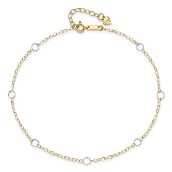 14k Real Solid Two-Tone Gold With Circle Charms 9  to 10  Adjustable Anklet For Discount