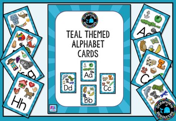 Teal themed Alphabet Posters with Pictures, Ideal for Bulletin Boards Supply