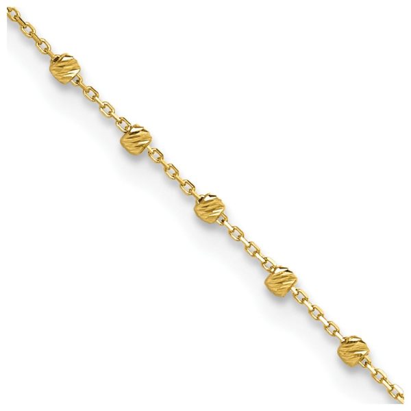 14k Real Yellow Gold High Polished Diamond-cut Beaded Charm 9 to 9.75 Inch Adjustable  Anklet Online now