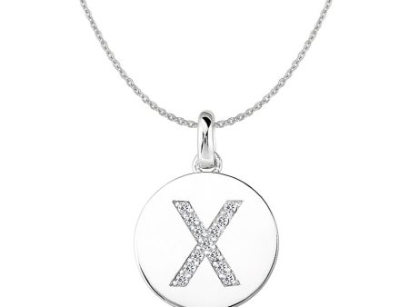 X  Diamond Initial 14K White Gold Disk Pendant (0.13ct) Sale