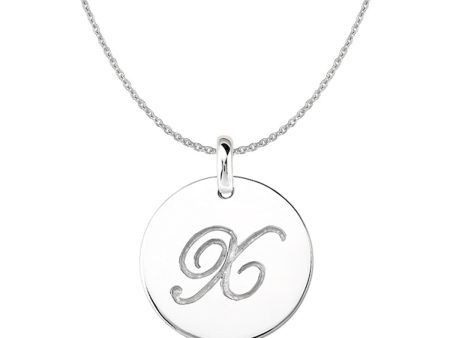 X  14K White Gold Script Engraved Initial  Disk Pendant For Cheap