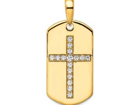 14k Gold Lab Grown Diamond Men s Cross Dog Tag Pendant Online Sale